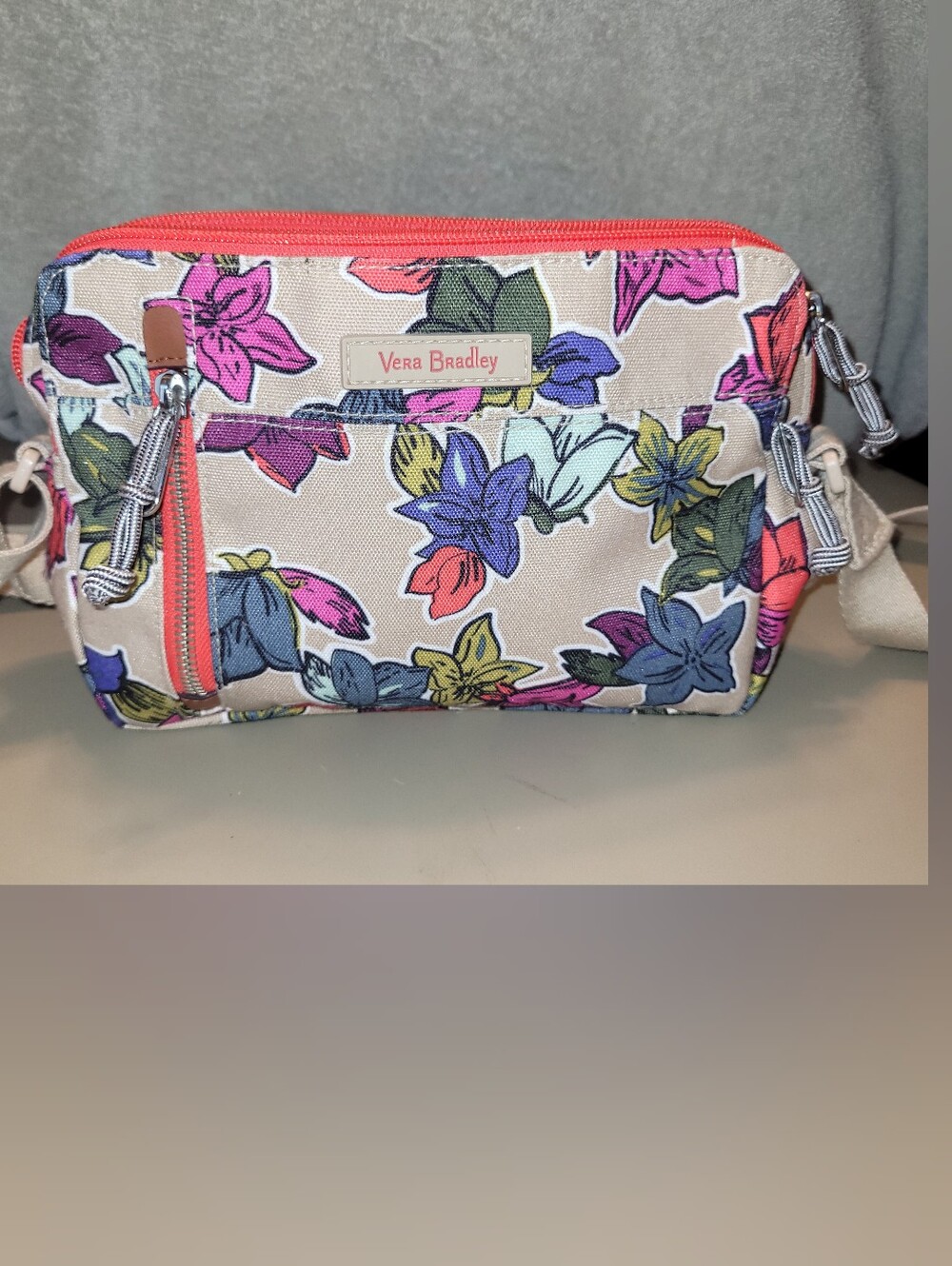 Vera Bradley Floral Crossbody in Coral Trim and Cream Base